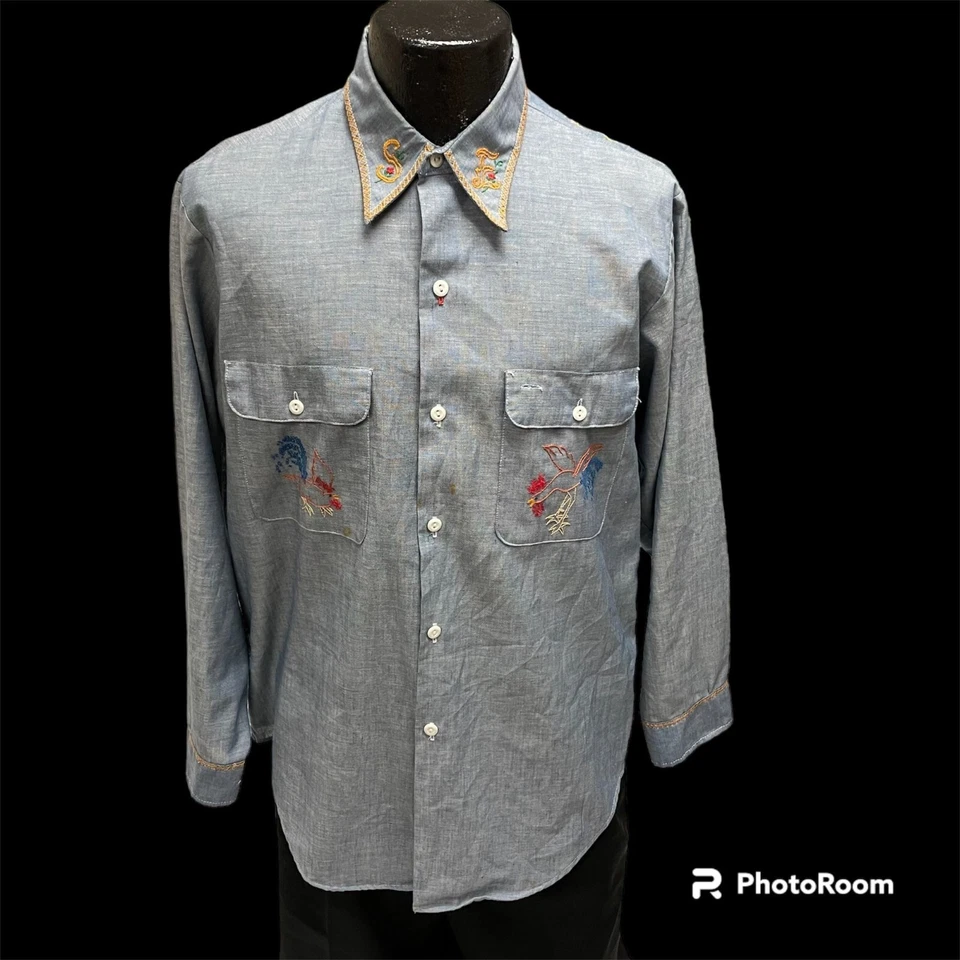 Camisa hippie americana anos 70 BIG MAC cambraia bordada galo DORMINDO MEXICANA - Imagem 2 de 4