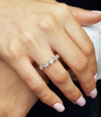 0.60 Ct Pear Cut Certified Lab Grown Diamond Ring Eternity Band 14Kt White Gold