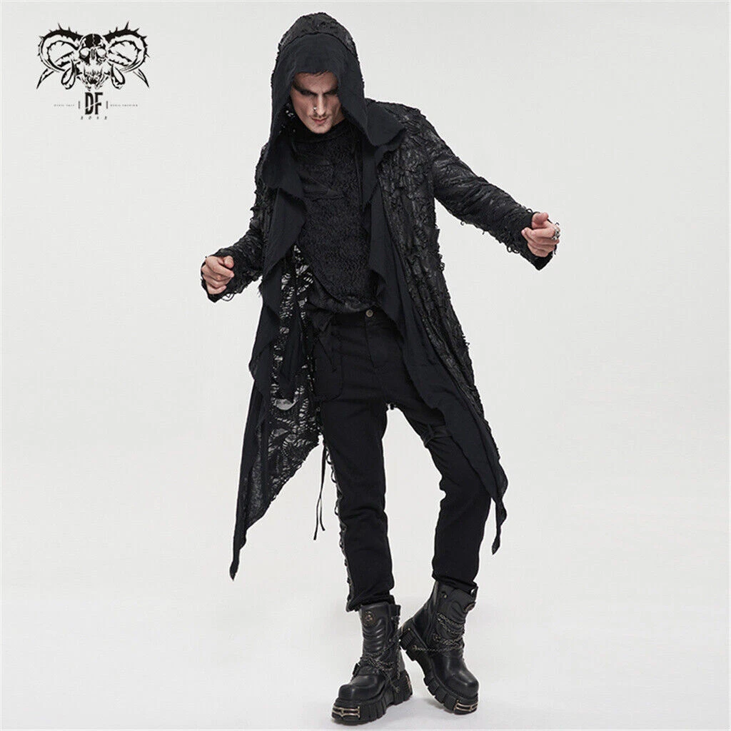 Mens gothic 2025 hooded trench coat