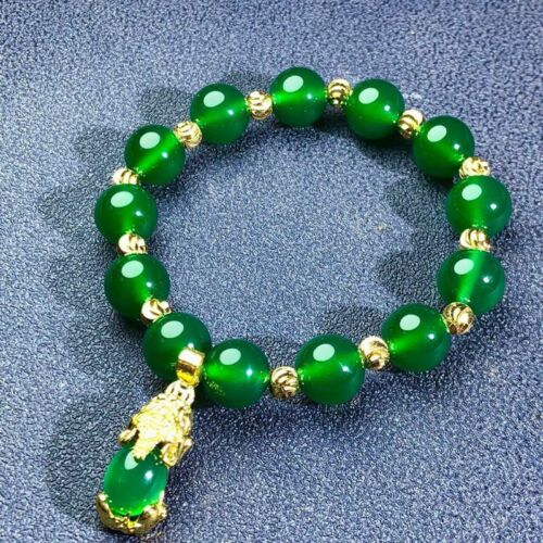 Jade Grün Perlen Charm Armband 18K Vergoldete Kette Handarbeit Edelstein Geschenk - Bild 8 von 10