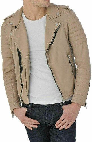 Men's Genuine Lambskin Leather Jacket Biker Soft Stylish Motorcycle Jacket -005 - Picture 2 of 4