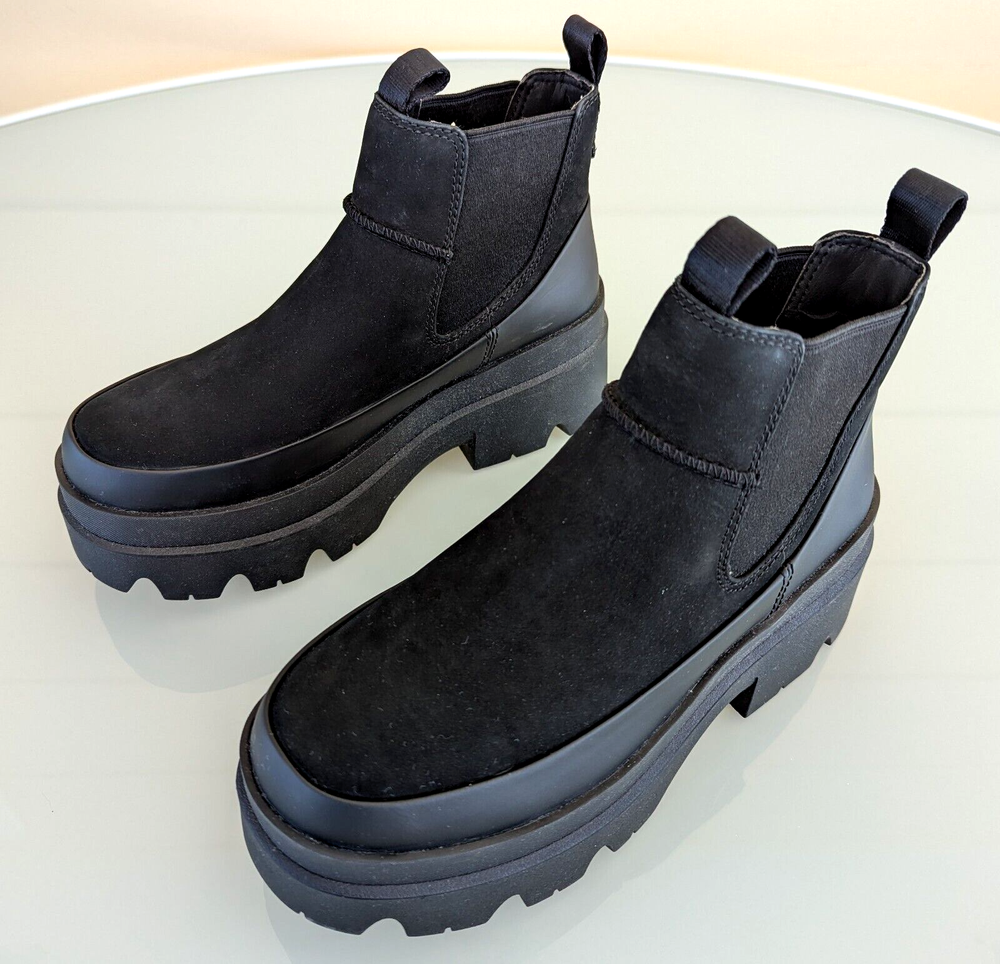 Women's UGG Brisbane Leather Chelsea Ankle Boots Black US 8 Platform 1143842