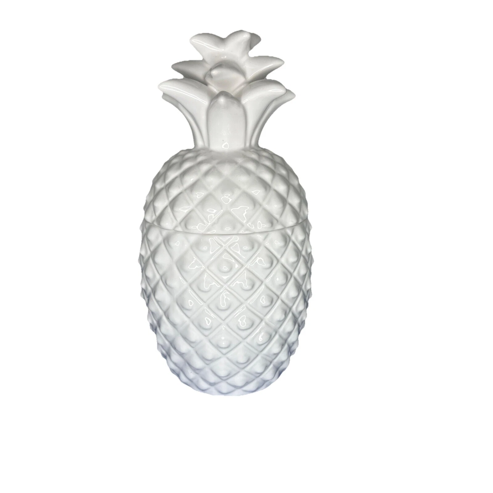 Vila Forte White Ceramic Pineapple Jar w Lid Made in Portugal 10”