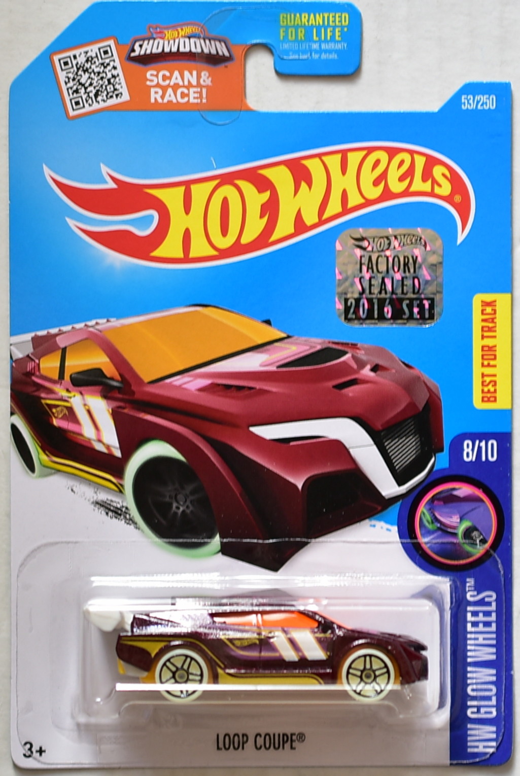 HOT WHEELS 2016 HW GLOW WHEELS LOOP COUPE #8/10 FACTORY SEALED