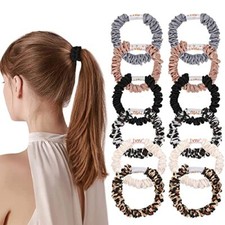Hair Ties Silk Satin Scrunchies - Small Mini Scrunchy for Leopard Mixed Colors