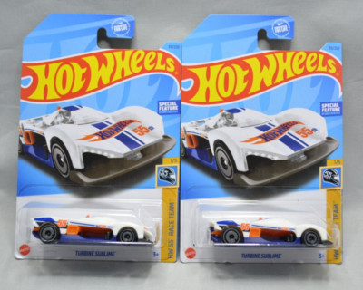 Hot Wheels #39 HW Race Team 1/5 TURBINE SUBLIME White Mattel 2 Car Lot  B9