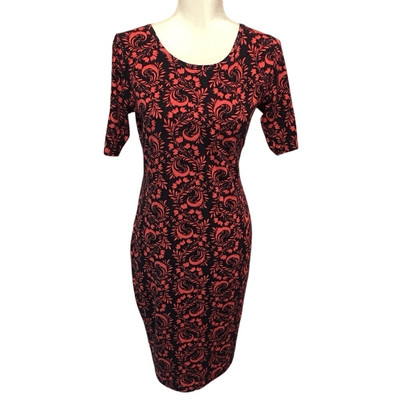 LULA ROE Medium Black & Dark Coral Print Julia Dress, Medium