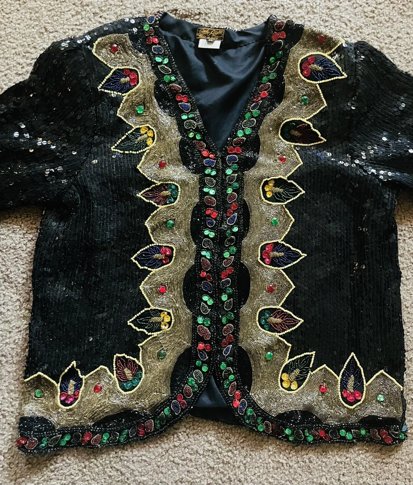 复古亮片圣诞夹克假日闪耀闪亮闪亮魅力 XL 魅力 — 第 2/4 张图片