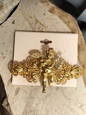 Kirks Folly Romantic Cherub Angel Ornate Gold Rhinestone Hair Clip Barrette Kirks Folly Gold Tone Angel Cherub Ornate Rhinestone  main image 3
