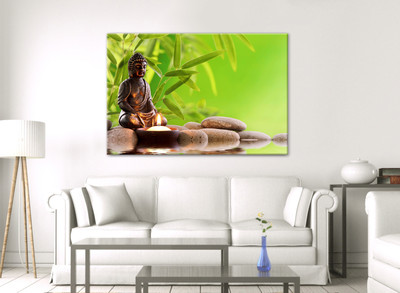 KISTE GERAHMT LEINWAND ZEN FRIEDLICH BUDDHA STEINE BAMBUS IM WASSER BILD NEU DRUCK
