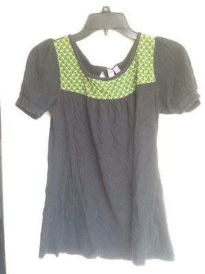 Blouse BLACK w/ GREEN COLLAR Dolled Up by F A N G LARGE