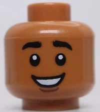 Lego Medium Nougat Head Male Black Brows Lopsided Grin Dimple Open Mouth Smile