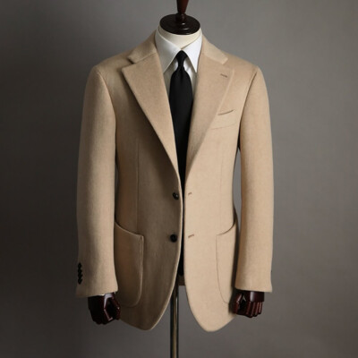 Men's Winter Wool Blend Regular Fit Coat Notched Lapel Jacket with Patch Pockets