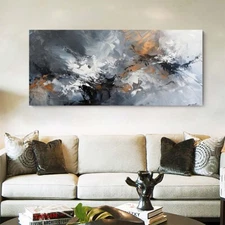 Gray and Black abstract modern  hand painted art oil painting on canvas