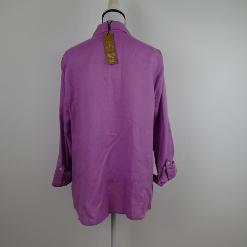Linen Blouse Top Women's Plus Size 18W Purple Roll Tab Sleeves Investments Brand - Picture 4 of 9