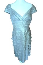Womens ADRIANNA PAPELL silver embroidered party dress 10 ruffle MOB MOG cocktail