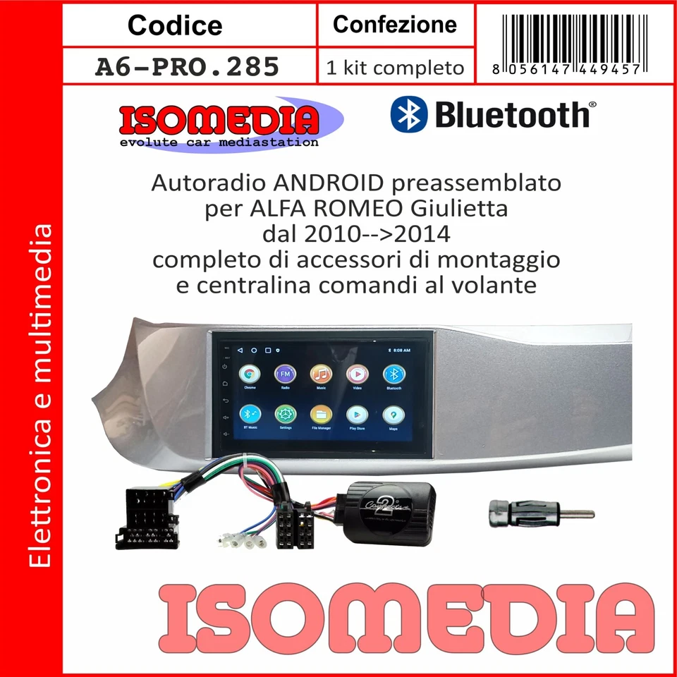 AUTORADIO ANDROID PER ALFA ROMEO GIULIETTA 2010 AL 2014 KIT 4 + 64GB BT - Immagine 3 di 4