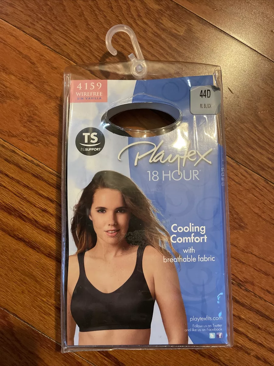 NIB Playtex 18 Hour #4159 Wirefree Cooling Comfort Bra Black Size 44D