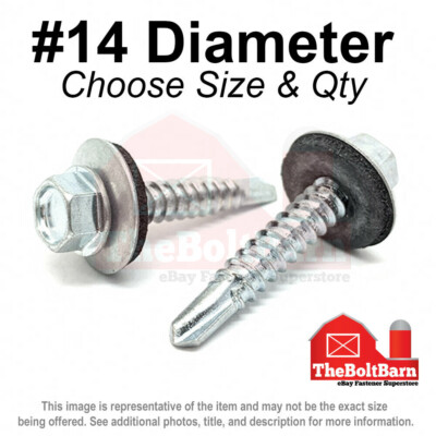#14 Hex Rubber Sealing Washer Self Drilling Sheet Metal Screws Pick Length & Qty