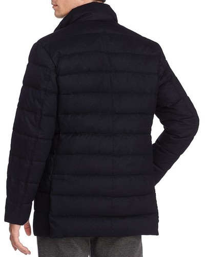 Cole Haan V3604 Mens Navy Stand Collar Quilted Down Inset Bib Coat Size S - Picture 5 of 8