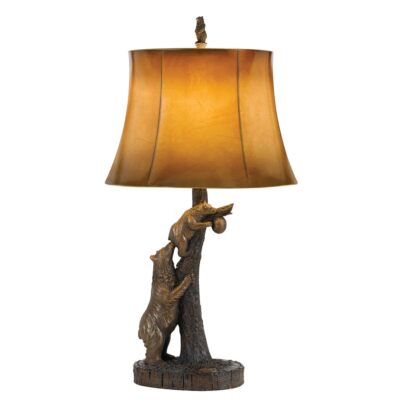 31 Bronze Bears After the Honey Table Lamp With Brown Faux Leather Shade