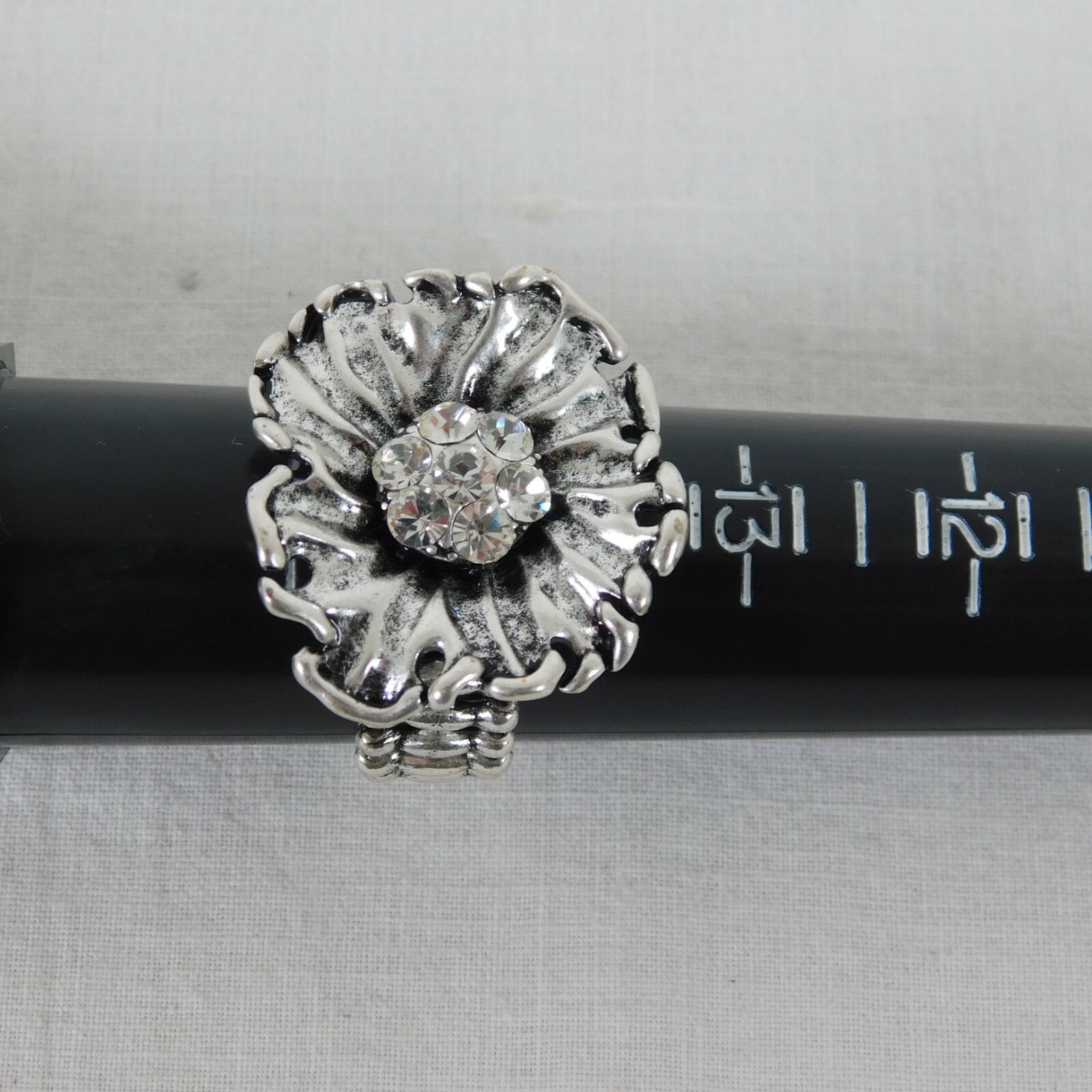 Flower Stretch Ring Rhinestone Cluster Bling Silv… - image 3