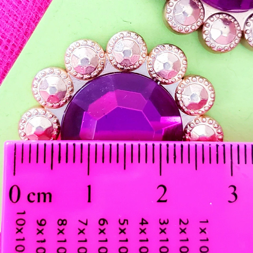 Vintage Purple Rhinestone Buttons 3cm Gold-Toned Surround Faceted Sewing Closure - Image 3 of 4