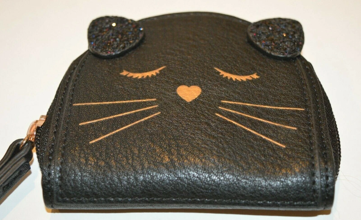 Lauren Conrad Black Cat Wristlet Coin Change Zippered Purse