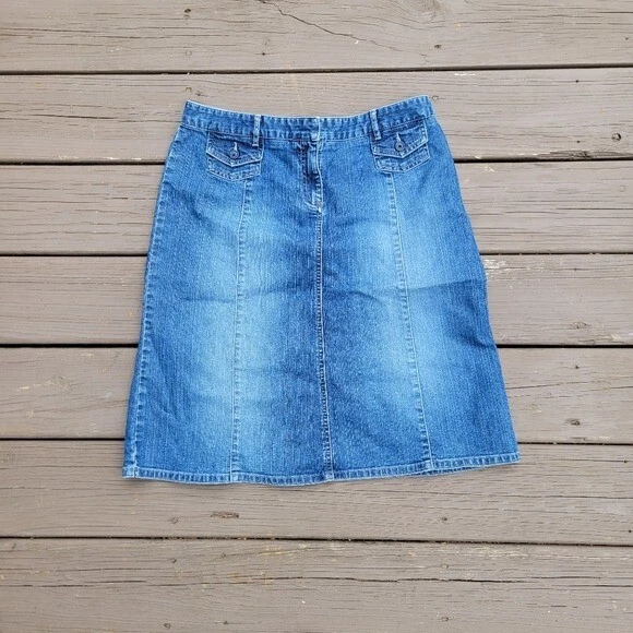 Falda vaquera vintage años 90 y2k bajo desteñido línea A midi hasta la rodilla 6 Foto 4 de 4