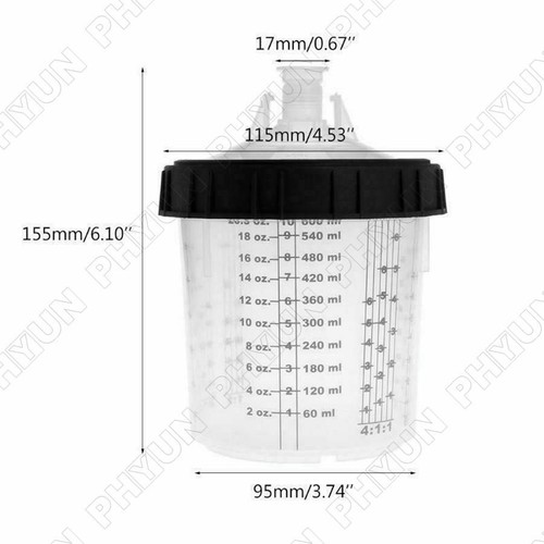 600ml Disposable Paint Cup w/ M16X1.5 Internal Thread Adapter Set For Spray Gun - Picture 9 of 11
