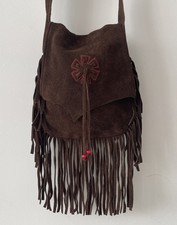 SUEDE FRINGE TASSEL CROSSBODY BAG SLOUCH FESTIVAL BOHO SUMMER CHIC VINTAGE YK2