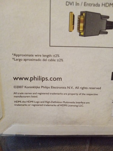 Philips 6ft HDMI/DVI conversion Cable New With Gold Plated Connectors - Picture 10 of 10