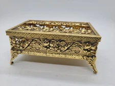 Vtg Brasstone POCKET SIZE  Tissue Holder Metal Filigree 4.5 X 2.75 Vanity 