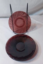 Duralex Amethyst Purple Swirl 4 Piece Saucer Set Made in France Vintage 5.25”