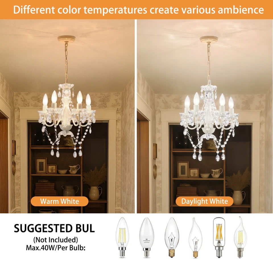 Lámpara de techo pequeña de cristal lámpara blanca 4 luces para comedor Foto 2 de 4