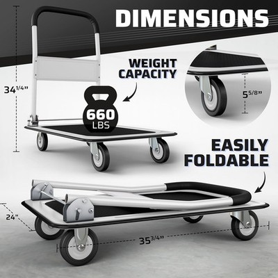 Foldable Hand Truck Dolly Cart - 330/660lbs Capacity for Luggage & More