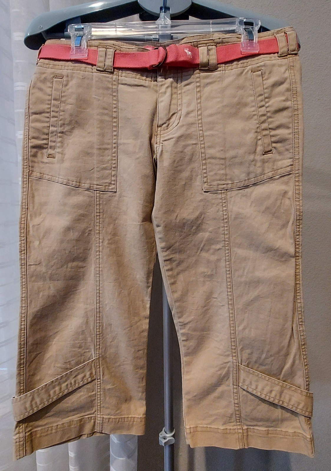 Abercrombie & Fitch VTG Pants Womens Sz 6 Beige Capri Canvas Cotton Blend Casual
