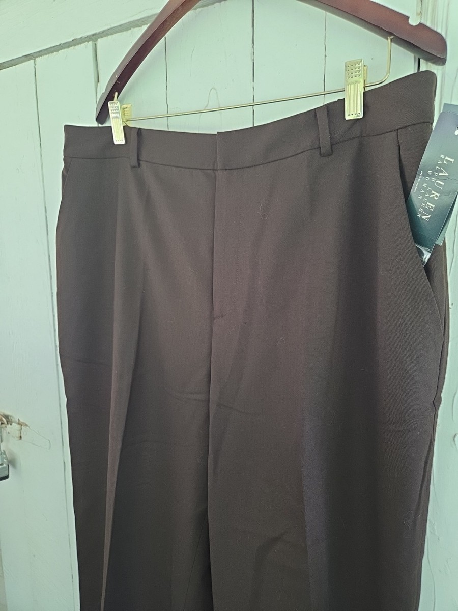 LRL Ralph Lauren Womens 14W Pant Trouser Brown Wool Stretch Career