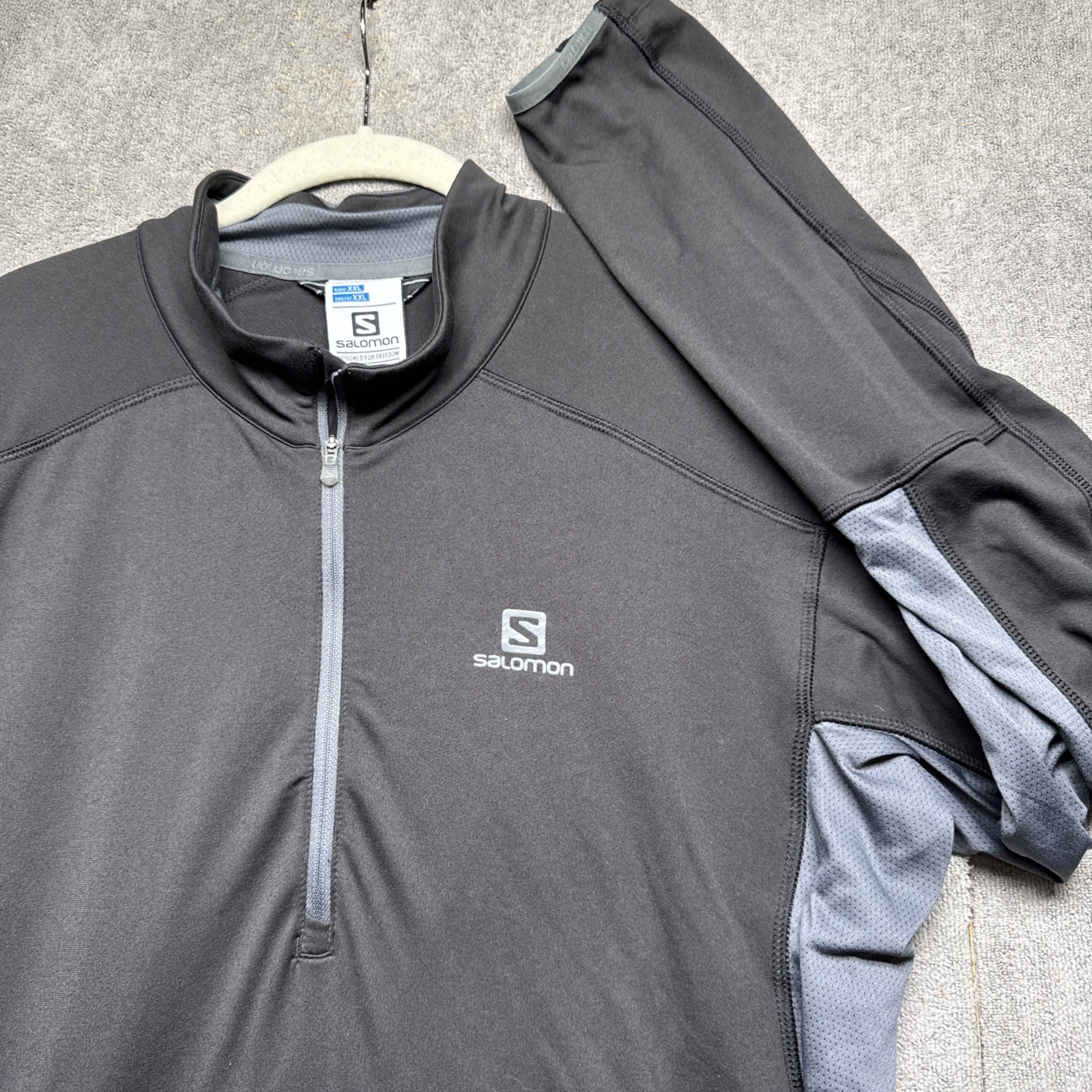 Salomon Maglione Uomo Nero Grigio 1 4 Zip XXL Activewear Escursionismo Corsa Palestra