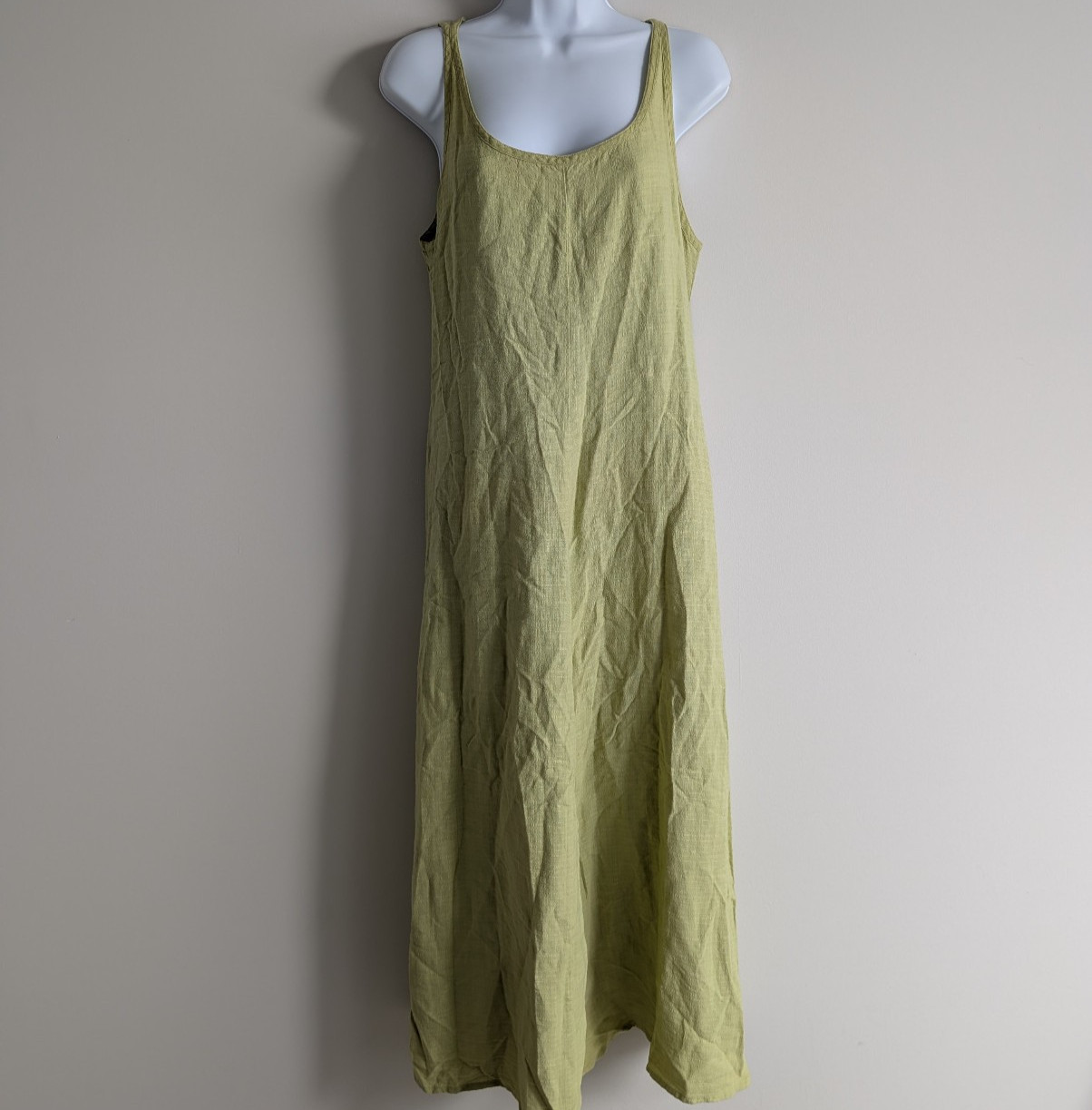 Eileen Fisher Maxi Dress Womens Large Linen Quiet Luxury Green Italy Lagenlook