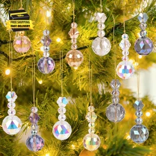Crystal Christmas Ball Ornaments, 12 Pcs Mini Iridescent Glass Prism Balls Drop