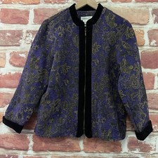 Coldwater Creek Jacket Womens M Purple Multicolor Tweed Floral Zip Up Blazer