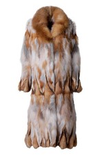 Red  Fox Fur Coat Knee Length Shawl Collar Real Fur Luxury Coat