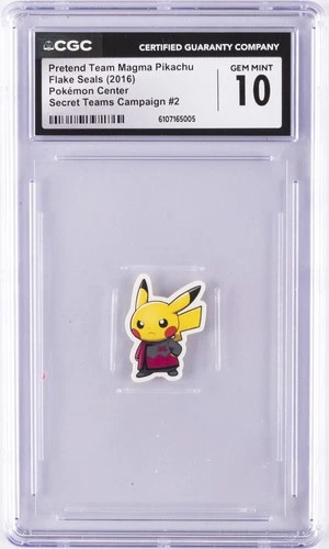 2016 POKEMON CENTER FLAKE SEALS PRETEND TEAM MAGMA PIKACHU CGC 10 GEM MINT