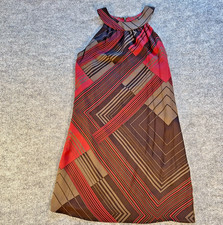 Tahari Womens Silk Dress 4 Shift Geometric Brown Red Sleeveless Lined