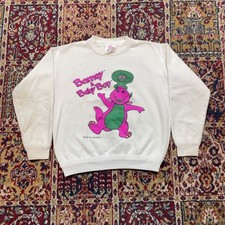 Vintage 1992 Barney Baby Bop Kids White Crewneck Sweatshirt Size 7 USA TV show