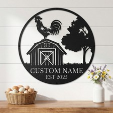Custom Metal Chicken Coop Sign, Personalized Rooster Wall Art, Rustic Farmhouse