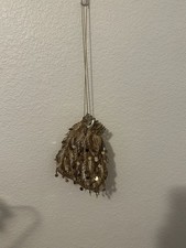 Vintage Gold Evening Clutch With Dangling Sequin Embilishmrnt Metal Opening Expa