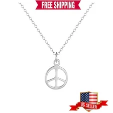 Small .925 Sterling Silver Peace Sign Necklace, 20 inch