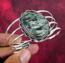Seraphinite Gemstone Handmade 925 Sterling Silver Adjustable Bangle Jewelry